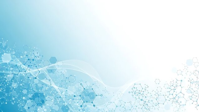 Abstract blue scientific background with molecular network structures.