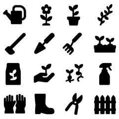 Garden Tools and Elements Silhouette: A comprehensive collection of gardening tools, each in a sleek silhouette, ready to cultivate the beauty of nature and aid in the process of blossoming growth.