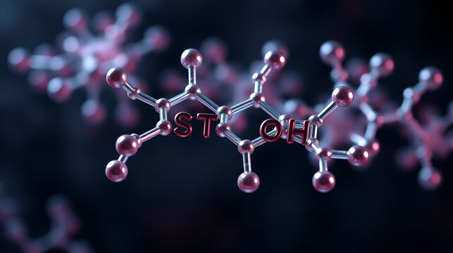 estrone molecular structure, 3d model molecule, steroid, structural chemical formula view from a microscope