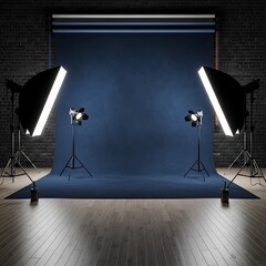 Professional Photo Studio Setup with Lighting Equipment and Backdrop System