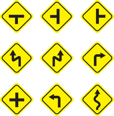 Collection of Yellow Diamond Traffic Warning Signs