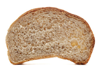 Fresh baked, slice of buckwheat bread isolated on white, side view