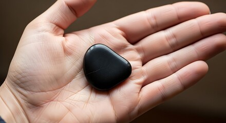 Smooth Black Stone Resting on Human Palm for Focus and Tranquility