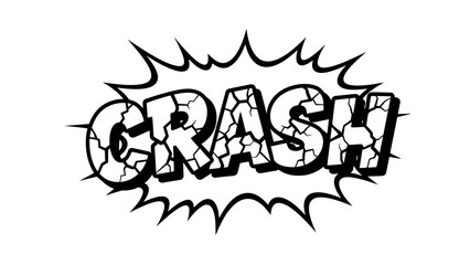 Comic book style crash illustration with bold black lines and cracked text.