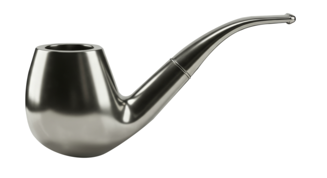 Sleek metallic smoking pipe isolated on white background