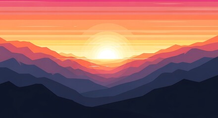 Fototapeta premium Vibrant Sunset Over Abstract Mountain Landscape with Warm Hues.