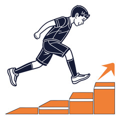 Fototapeta premium Young boy jumps over orange steps in athletic training illustration