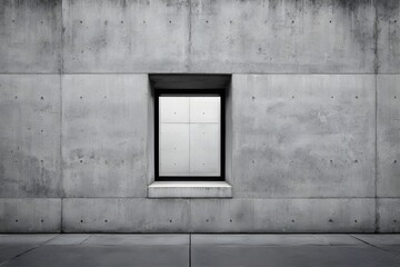 Rectangular window centered on blank concrete wall emphasizing symmetry minimalism and strong architectural visual impact