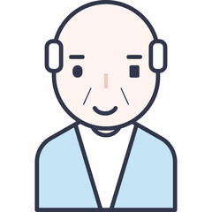 Stylized Portrait of an Elderly Man with a Gentle Smile Wearing a Light Blue Cardigan and White Shirt Clean Flat Design Illustration Transparent Background