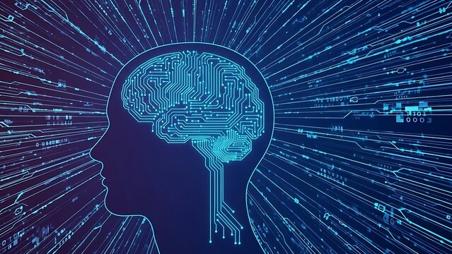 Artificial Intelligence Brain Concept with Neural Network and Data Streams.