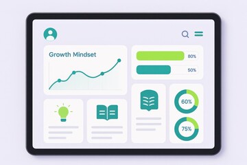 Insightful dashboard illustrating growth mindset metrics with visual elements such as graphs and progress indicators for personal development and cognitive enhancement