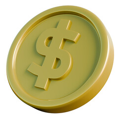 3D gold coin illustration featuring a bold dollar symbol, creating a shiny financial visual ideal for money concepts, ecommerce, savings, investment, and commercial promotions.