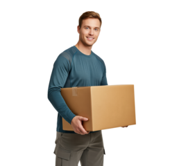 Safe parcel handling training with warehouse associate carrying a carton box for occupational safety manuals, ergonomic lifting checklists and logistics company training presentations