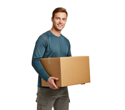 Safe parcel handling training with warehouse associate carrying a carton box for occupational safety manuals, ergonomic lifting checklists and logistics company training presentations