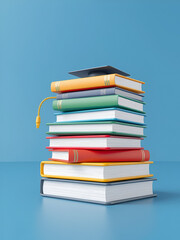 Online education, E-learning concept. stack of books. 3d render illustration