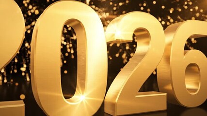 Sparkling 2026 New Year celebration with golden numbers, festive celebration countdown video, and glittering confetti - Powered by Adobe