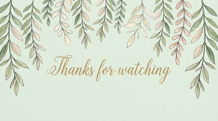 Elegant Thanks for watching message with watercolor leaves perfect for video outros.
