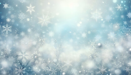 Fototapeta premium Winter background with snowflakes and bokeh lights. Christmas background.