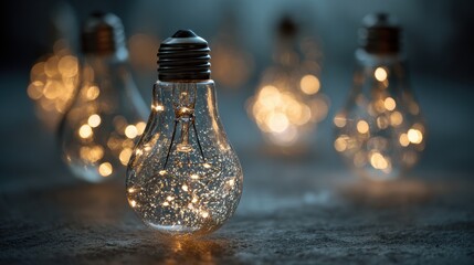 Great idea concept, Idea, innovation and inspiration, creativity with light bulbs that shine glitter on table, new ideas with innovative technology and creativity, business, education, technology