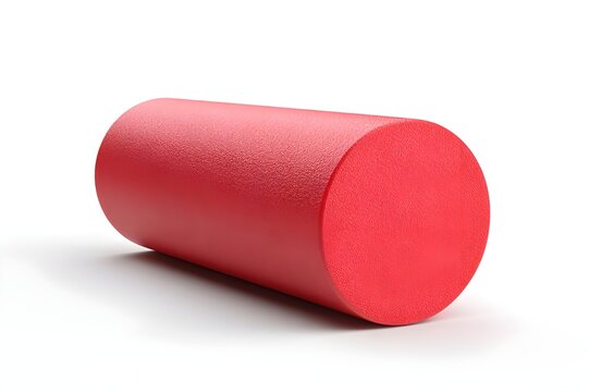 Red Foam Roller Cylinder White Background Fitness Equipment Muscle Recovery Exercise Tool Therapy - Powered by Adobe