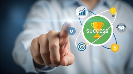Fototapeta premium Touch achieves success, combining strategy, ideas, and growth.