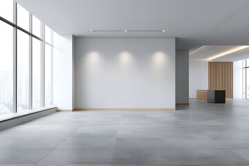 Obraz premium Light Gray Porcelain Tiles In Modern Minimalist Empty Room With Clean Contemporary Architecture And Design