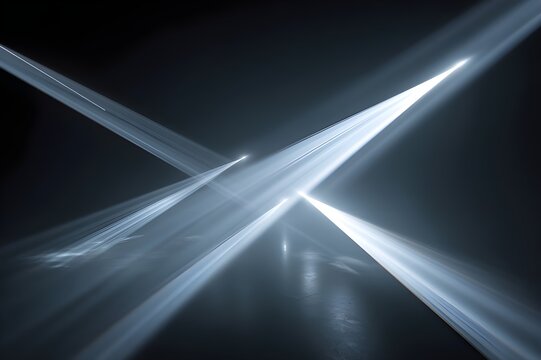 Multiple Flashlight Beams Crossing in Dark Room Light Rays Intersecting Dramatic Search Scene
