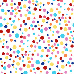 Seamless Colorful Polka Dot Pattern on white Background – Bright Multicolor Dots. Bright cheerful design suitable for fabrics, wrapping paper, textiles, kids products, backgrounds, wallpapers, prints