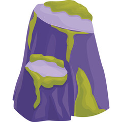 Stylized Purple Mountain with Green Moss and Lavender Snow Accents Isolated on White Background Digital Art