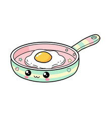 Cute Kawaii Frying Pan with Fried Egg in Pastel Colors