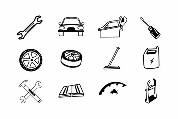 Fototapeta premium A collection of black and white car maintenance icons