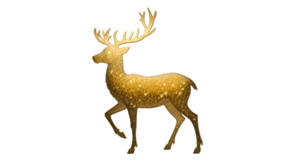 Illuminated golden reindeer decoration standing on a black background for christmas celebration time