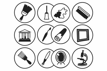 A set of circular icons for art conservation and restoration