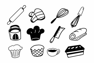 A Set of Hand Drawn Baking and Pastry Doodle Icons