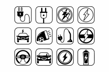 A set of black line art electric vehicle icons