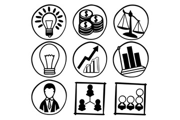 A set of hand drawn business and startup icons