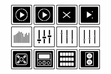 A set of digital music mixing and audio control icons