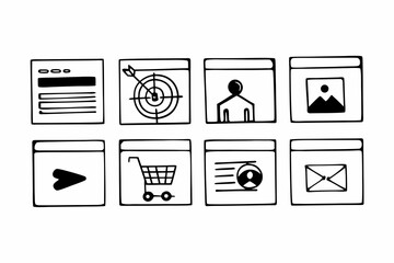 A set of hand drawn ecommerce and retargeting icons