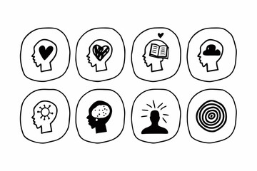A set of hand drawn icons for cognitive behavioral therapy concepts