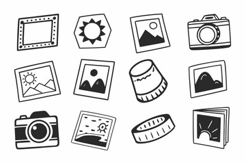 Hand Drawn Photography and Editing Doodle Icons Set
