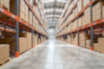 Blurry background of Warehouse inventory product stock for logistic background, global business for good import and export, stock storage industrial delivery, logistic factory