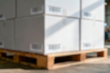 BlurryCardboard boxes arranged on wooden pallet against