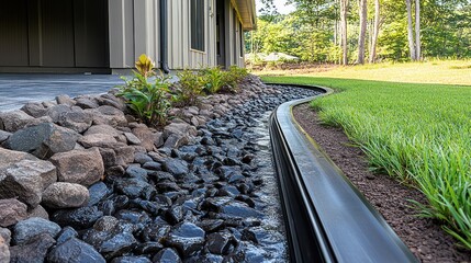 Modern Home Exterior with Decorative Dry Creek Bed