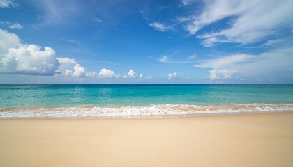 Fototapeta premium Pristine Tropical Beach with Clear Blue Sky and Turquoise Ocean