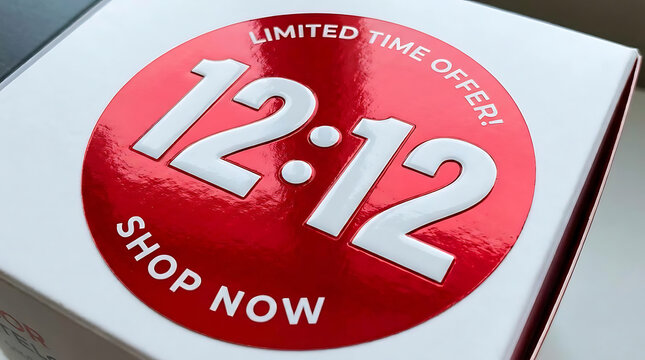 1212 Limited Time Offer Shop Now Red Sticker on White Box. - Powered by Adobe