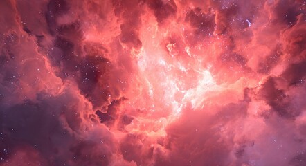 Fiery nebula, vibrant cosmic clouds