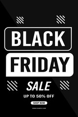 Black Friday sale background up to 50% off fifty percent off shop now. Modern design. Background for poster, banner, cards. Vector illustration.
