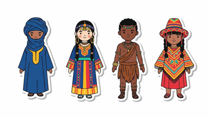 Diverse Children Wearing Traditional Cultural Clothing Outfits Set