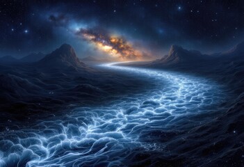 Celestial River Flows Through Mountains.