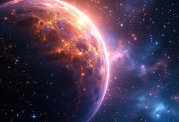 Cosmic Inferno - A Fiery Planet Amidst the Stars.